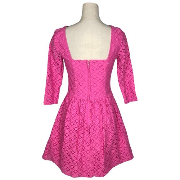Lilly Pulitzer LORI Pink Lace Fit & Flare Mini Dress Size: 4 - Picture 4 of 5